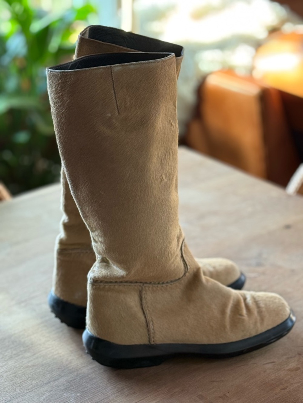 Tod’s Tan Pony Hair Knee Boots - Picture 2 of 11